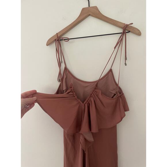 NWT Free People Hadley Satin Ruffle Maxi Slip Dress Small Cocoa Brown Silky - Picture 5 of 11